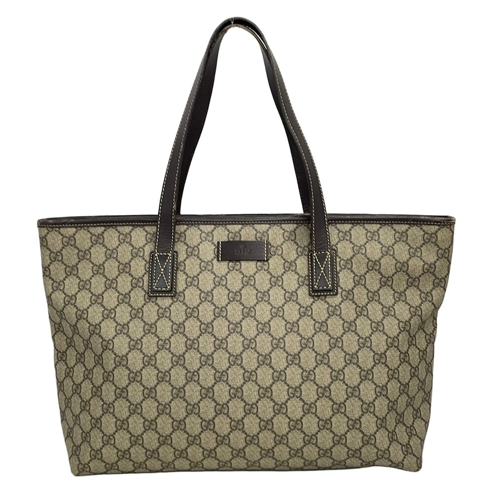 Gucci GG Plus/GG Supreme Tote Bag 211137 Beige Dark Brown PVC Leather